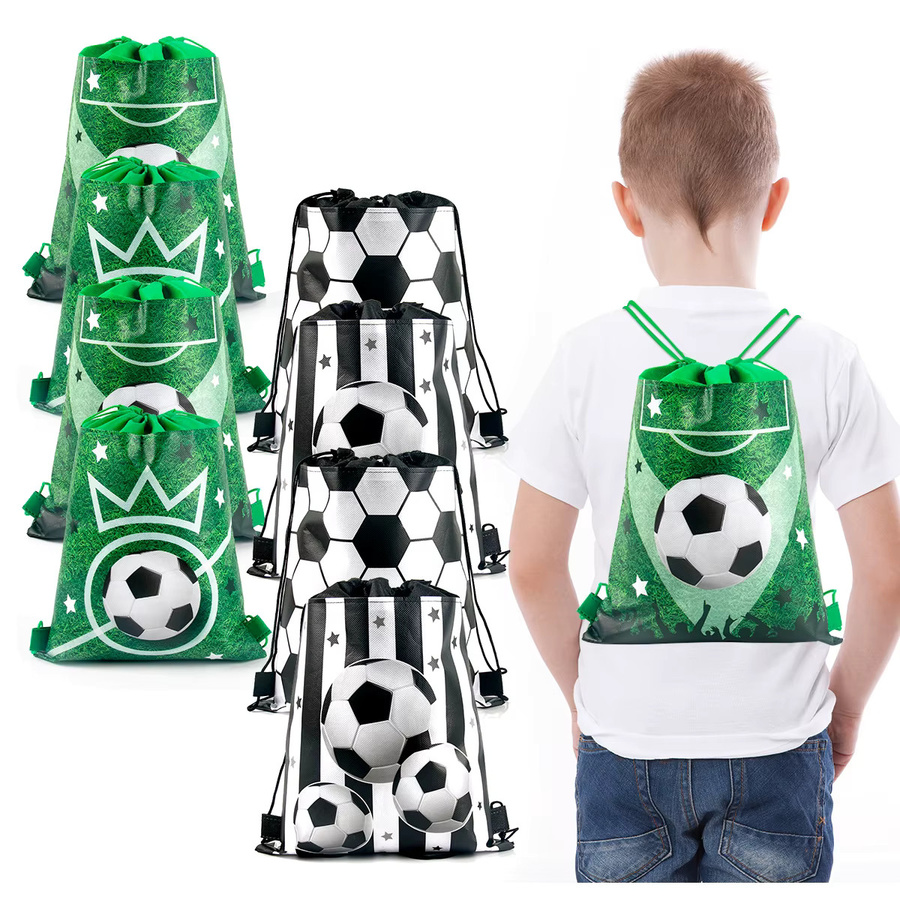WEIGAO Fußball Kordelzugbeutel für Kinder, 5 oder 10 Stück, Grün, Sportliche Goodie Bags für Geburtstagsfeiern - Bild 3