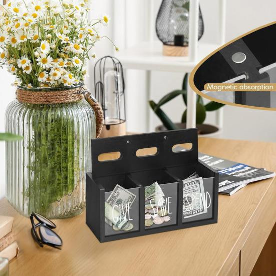 Mirai Sparschwein aus Holz in Braun mit 3 Fächern für Münzen und Geldscheine - Bild 5