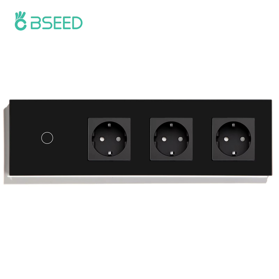 BSEED Glas-Touch-Schalter Kombination mit dreifacher Wandsteckdose, EU-Standard, LED-Hintergrundbeleuchtung in Blau, Weiß - Bild 2