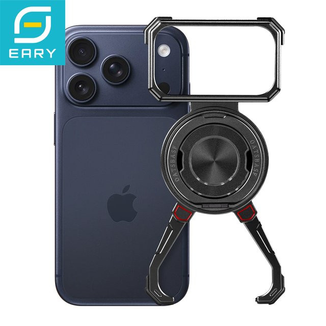Eary Stoßfeste Handyhülle für iPhone 17 Pro Max mit 360 Grad drehbarem Ständer und magnetischem Metallrahmen, Farbe: Orange - Bild 1