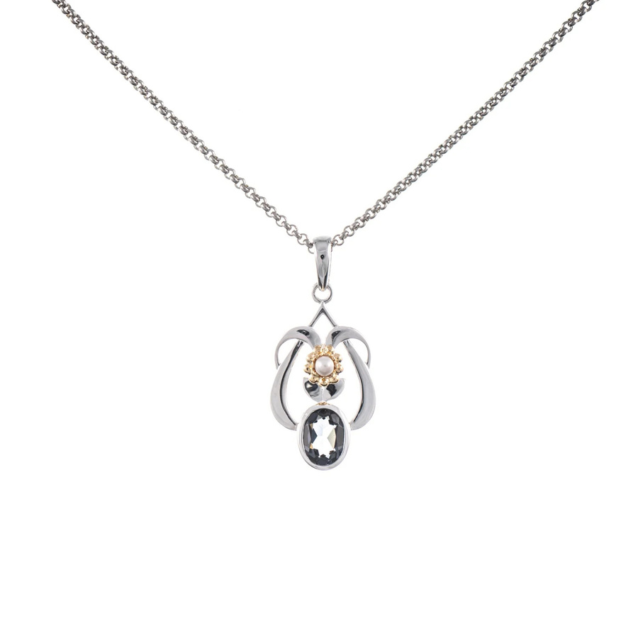 Anhänger mit Kette 925 Silber, teilvergoldet, Zirkonia, Perle - Bild 1