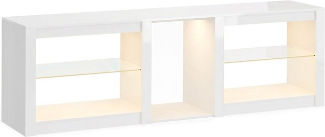 HOMCOM TV-Lowboard in Weiß mit LED-Beleuchtung und Hochglanz-Finish für Fernseher bis 75 Zoll, modernes TV-Möbel mit Glasböden und offener Ablage, Breite: 160,0 cm - Bild 1