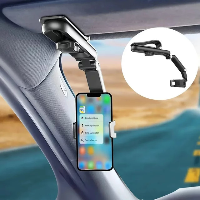 Multifunktionaler Autotelefonhalter für Rückspiegel mit 360 Grad Drehung, Sitzclip-Halterung für Mobiltelefone und GPS von 4,0 bis 6,1 Zoll in Schwarz oder Grau - Bild 1