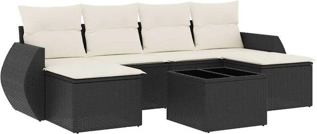 vidaXL 7-teilige Garten-Sofagarnitur aus Poly-Rattan mit Kissen in Schwarz - Bild 1