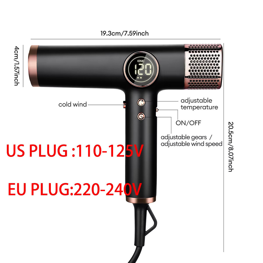 Pythair Hochgeschwindigkeits-Haartrockner mit bürstenlosem Motor und Negativ-Ionen-Funktion in Schwarz - Bild 3