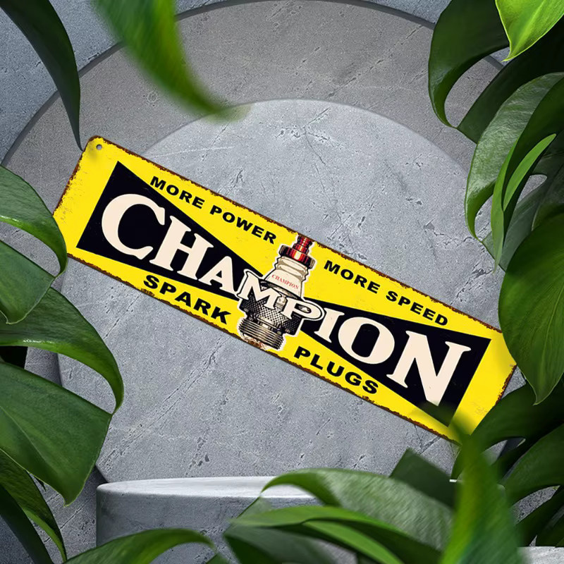 CIFBUY Vintage Metallschild Champion Spark Plugs Bar-Dekoration Gelb, Breite: 40,0 cm, Höhe: 40,0 cm - Bild 2