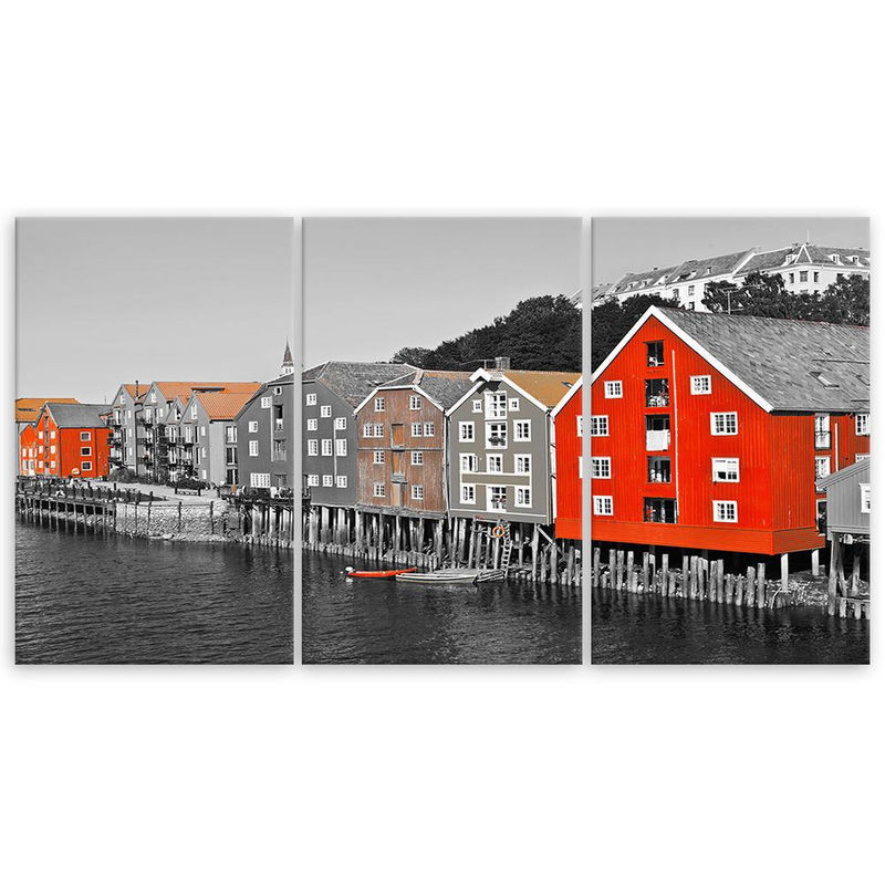 Feeby Wanddekoration Building Sea Dreiteiliges Leinwandbild im Querformat, mehrfarbig, B: 60 cm, H: 40 cm - Bild 1