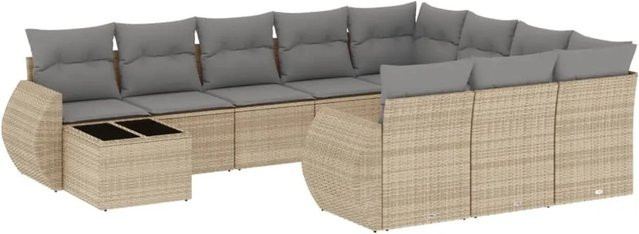 vidaXL 11-tlg Garten-Sofagarnitur aus Poly-Rattan in Beige mit UV-beständigen Kissen und Metallrahmen - Bild 1