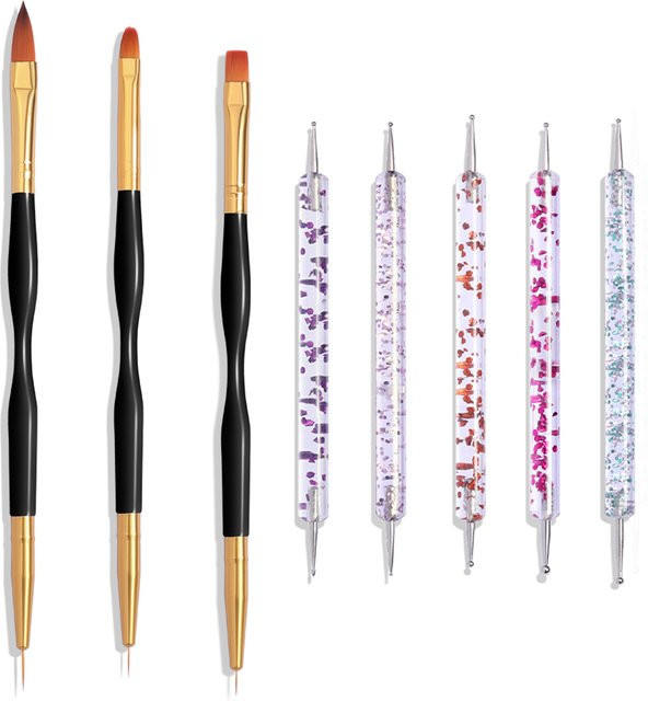 LULAA Nail-Art-Pinsel-Set, Nageldesign-Pinsel, Nagelstaubpinsel, doppelseitiger Nagelpunkt-Pinsel - Bild 1