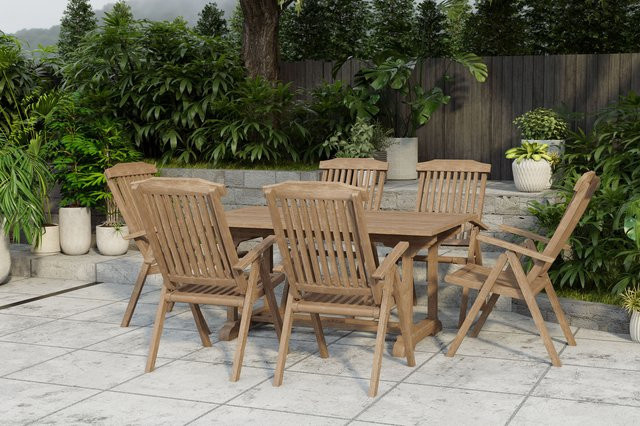 OUTFLEXX Garten-Essgruppe Ontario/Bounty aus Teakholz in Natur mit 6 Klappsesseln und ausziehbarer Tischplatte, B/T/H: 160 x 90 x 75 cm bis 210 x 90 x 75 cm - Bild 1