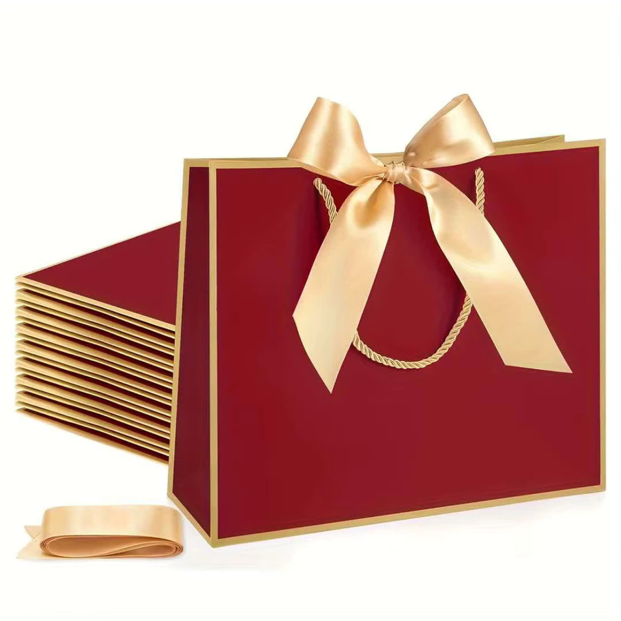 10 Stück Dankeschön-Geschenktüten aus Papier von DUTRIEUX in Rot mit Schleifenbändern für Hochzeiten, Partys und Geburtstage - Bild 6