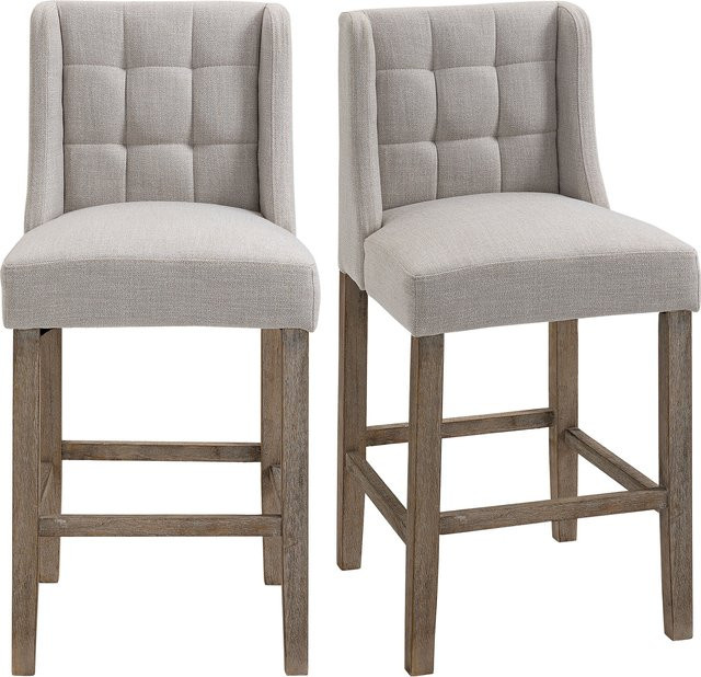 HOMCOM 2er-Set Barhocker mit Lehne aus Massivholz und Stoff mit Knopfheftung, Farbe: Grau und Beige, B/T/H: 47 x 50 x 101 cm - Bild 1