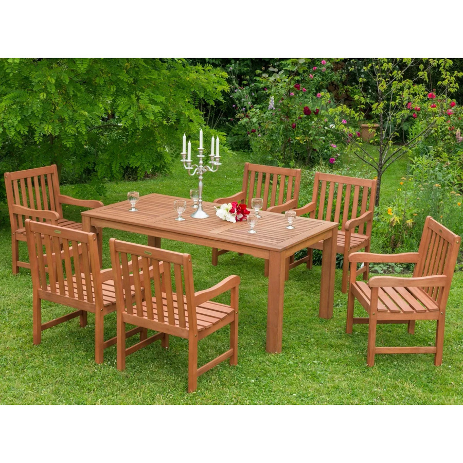 Merxx Gartenmöbelgruppe Santos aus Eukalyptusholz, 7-teilig, beige/braun - Bild 2
