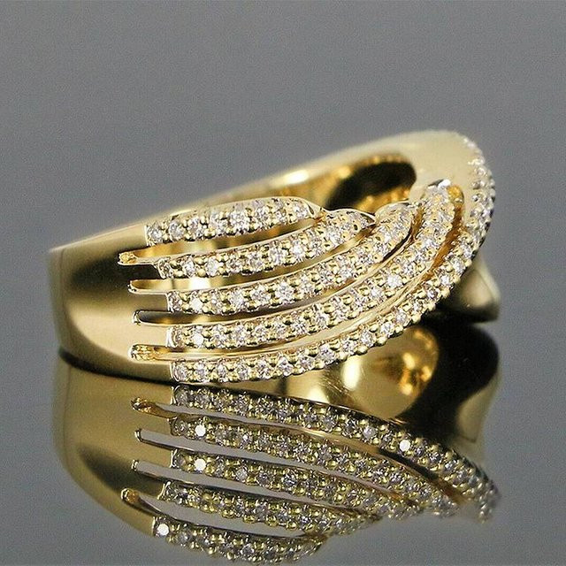Huitan Damenring, goldfarben, Zirkonia, Wellen-Design - Bild 1
