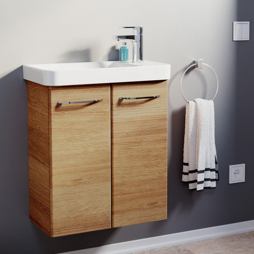 FACKELMANN Waschplatz-Set MILANO in Asteiche Braun für das Badezimmer, Wandmontage mit Soft-Close-Türen, B/T/H: 55,5 x 30 x 67 cm - Bild 2
