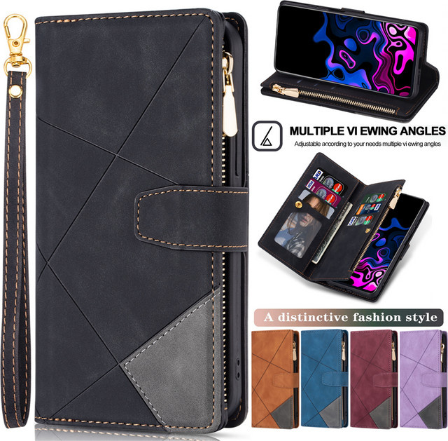 Xiaomi Flip-Lederhülle in Schwarz mit Reißverschluss, Kartenfach und Brieftaschenfunktion für Redmi Note und Xiaomi Modelle - Bild 1