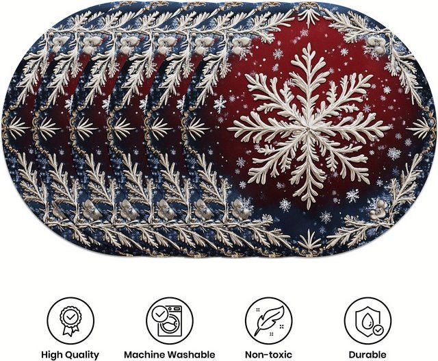 VIKAMA 6-teiliges Tischset-Set mit Schneeflocken-Kiefernzweig in Rot und Multicolor für die Weihnachtsdekoration - Bild 1