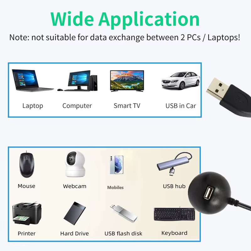 HDmatters USB 2.0 Desktop-Verlängerungskabel mit Sockel in Schwarz für PC und Mac - Bild 2