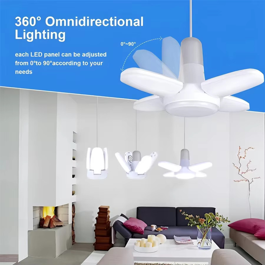 KDULIT E27 LED-Garagenlampe 28 W in Weiß, verstellbare und faltbare Deckenlampe mit 360 Grad Rundumbeleuchtung für Wohnzimmer, Küche und Arbeitsbereich - Bild 5