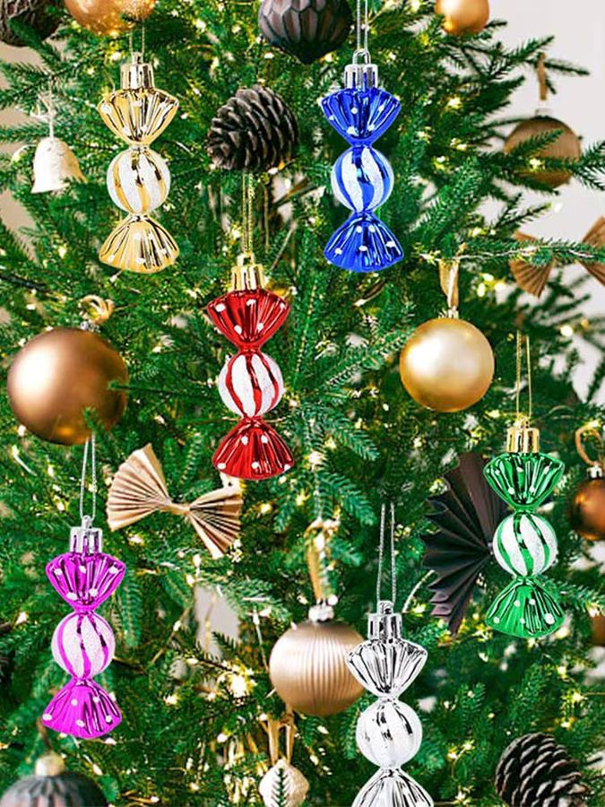 6er Set ZQNYCY Weihnachtsanhänger in Süßigkeiten-Form, Dekorative Ornamente für den Weihnachtsbaum in Rot, Gold und Silber - Bild 5