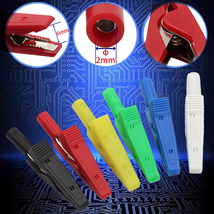 6er Set isolierte Krokodilklemmen aus reinem Kupfer mit 2mm Anschluss für Multimeter und medizinische Elektroden, Mehrfarbig - Bild 3