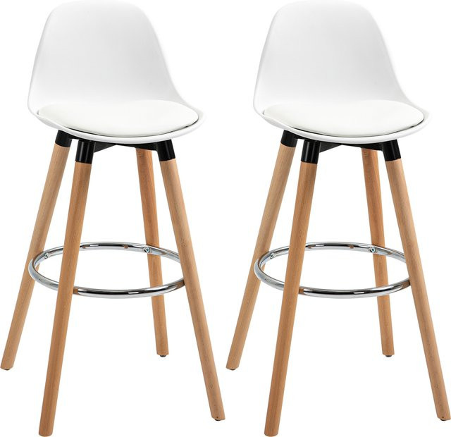 HOMCOM 2er-Set Barhocker im skandinavischen Design aus Kunstleder in Weiß mit Fußstützen, B/T/H: 38,5 x 42,5 x 91 cm - Bild 1