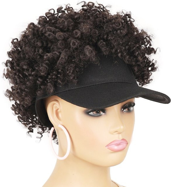 jeedou Perücke mit Locken und Baseballkappe, schwarz, Unisex - Bild 1