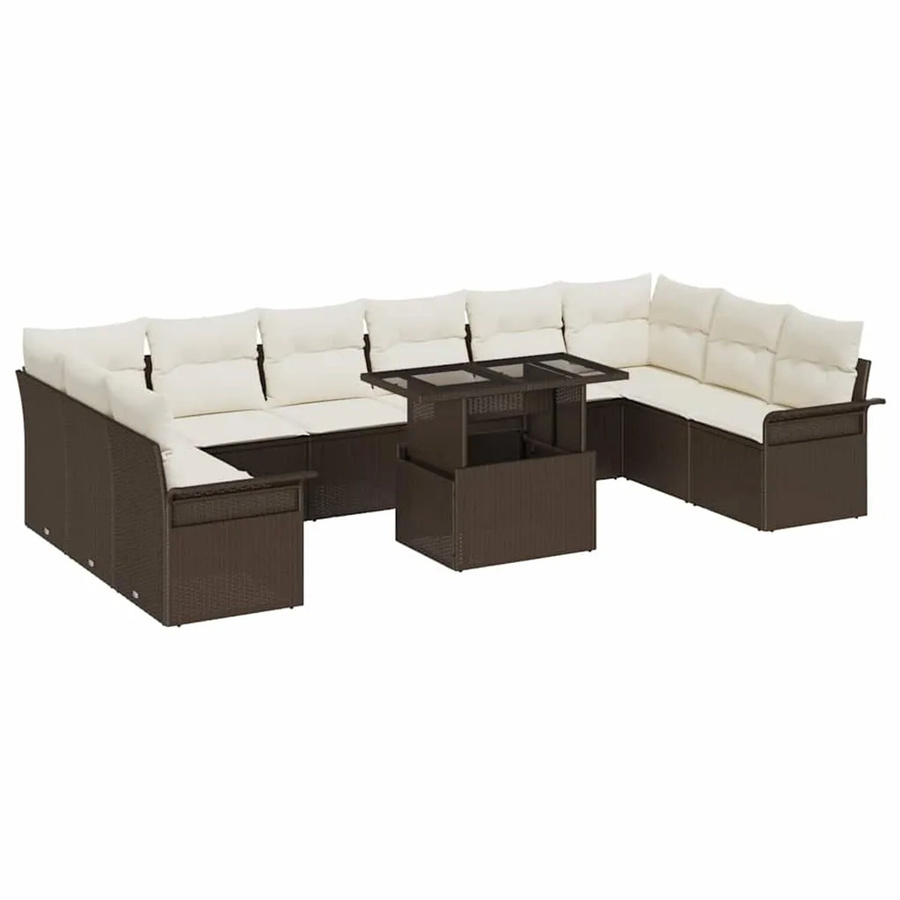 vidaXL Garten-Sofa-Set aus Polyrattan in Braun, 11-teiliges Lounge-Set mit Kissen in U-Form - Bild 2