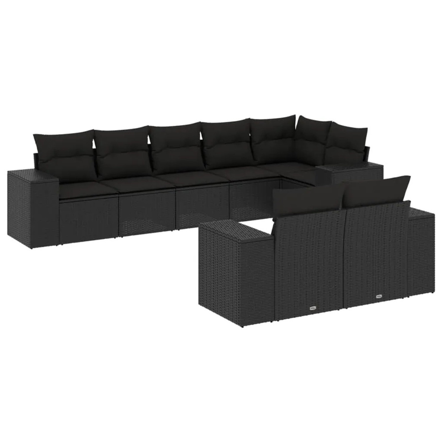 vidaXL 8-teilige Garten-Sofagarnitur in L-Form aus schwarzem PE-Rattan mit Sitzkissen und Stauraum - Bild 2