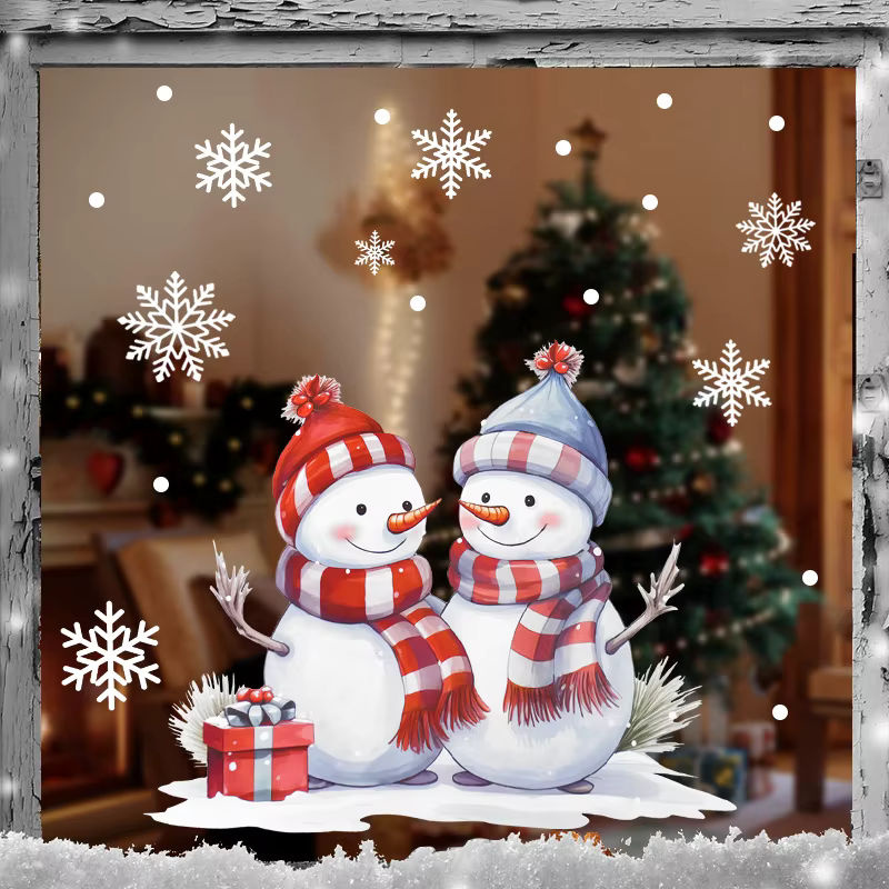 ZQNYCY Weihnachts-Fensteraufkleber mit Cartoon-Schneemann und Schneeflocken für Fenster und Glas zur Weihnachts- und Neujahrsdekoration - Bild 2