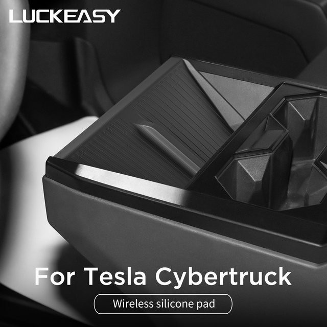 LUCKEASY Drahtloses Lade-Pad für Tesla Cybertruck 2024 2025, rutschfeste Lade-Matte in Schwarz - Bild 1