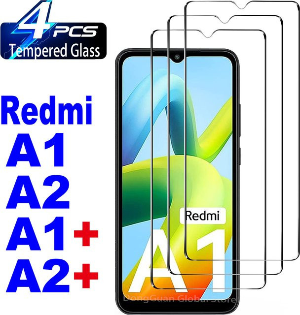 4er-Pack Displayschutzfolie aus gehärtetem Glas für Redmi A1 und Redmi A2, transparent, kratzfest und blasenfrei - Bild 1