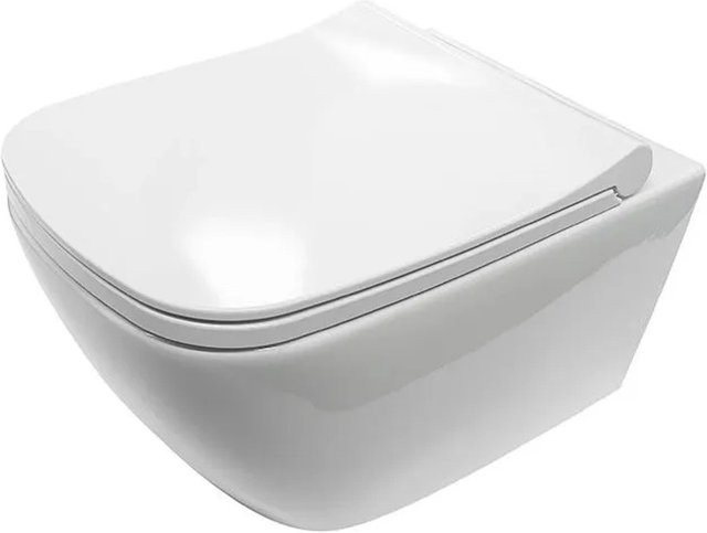 Belvit Hänge-WC in Weiß mit spülrandlosem Design, Softclose-Deckel und verdeckter Montage aus Keramik, B/T/H: 51,0 x 35,5 x 40,0 cm - Bild 1