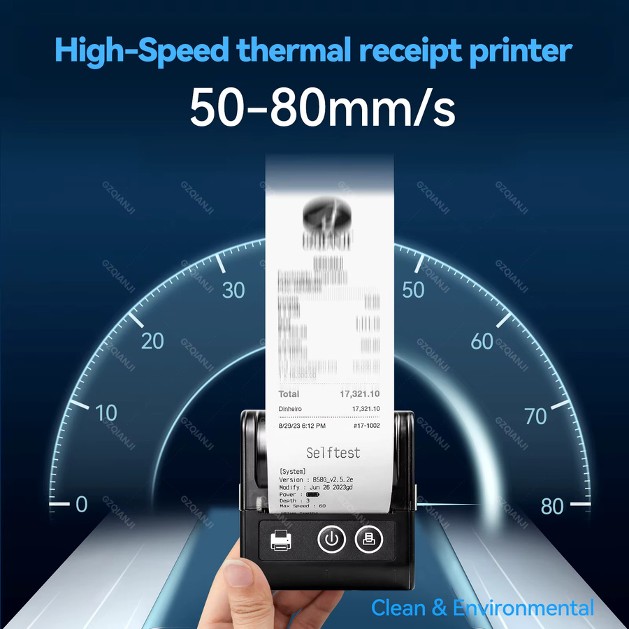 KMZONE Mini Bluetooth Thermodrucker Schwarz mit USB-Anschluss für iOS, Android und Computer, 58mm Druckbreite - Bild 2