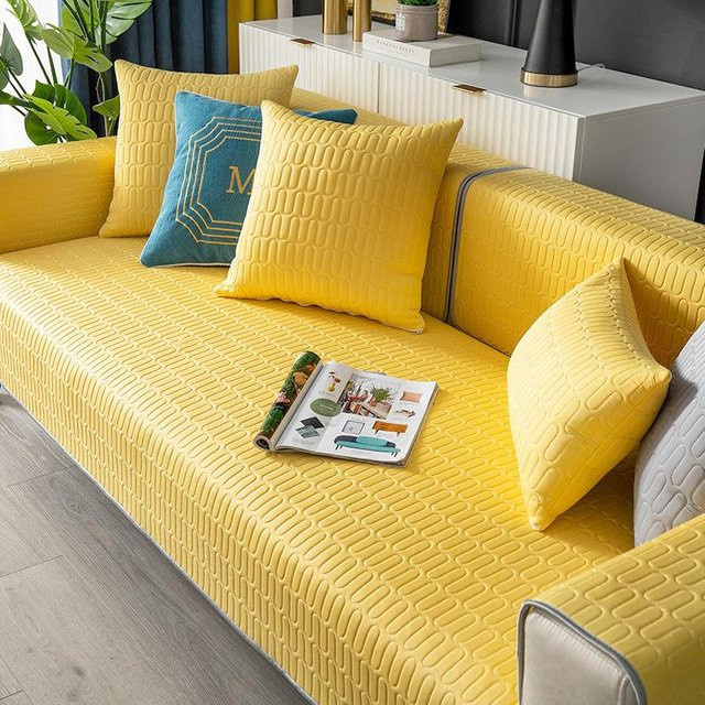 BC-Warm Home Ecksofa-Bezug aus Eis-Seide und Latex, rutschfest, L-förmig, Gelb, Breite: 70 cm, Tiefe: 70 cm - Bild 1