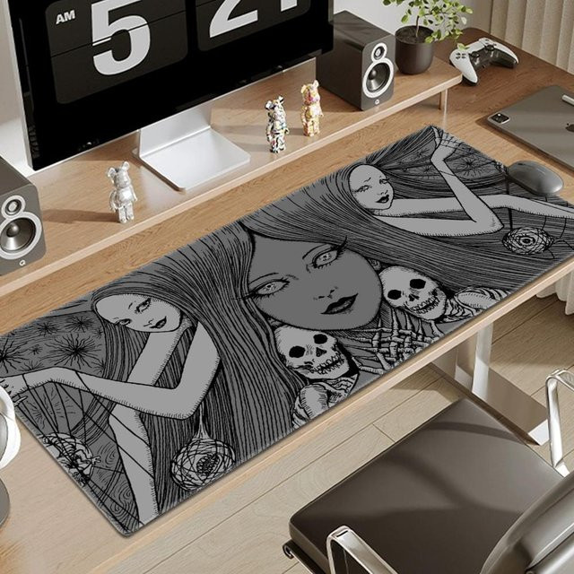 Junji Ito Horror Anime Gaming-Mauspad aus Gummi, Farbe: Grau, B/T/H: 90 x 40 x 0,2 cm - Bild 1