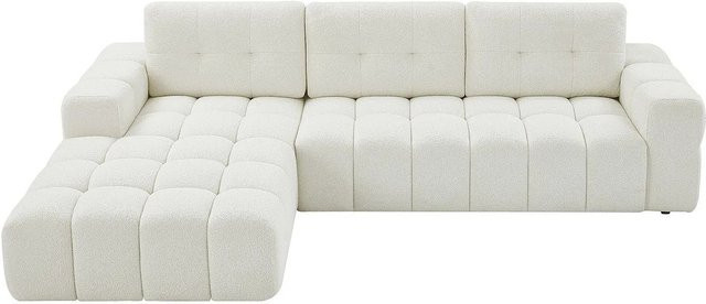 Vente-unique Sofa Sopelana in Weiß mit Bouclé-Stoff und L-Form ohne Schlafmöglichkeit, Breite: 278 cm - Bild 1