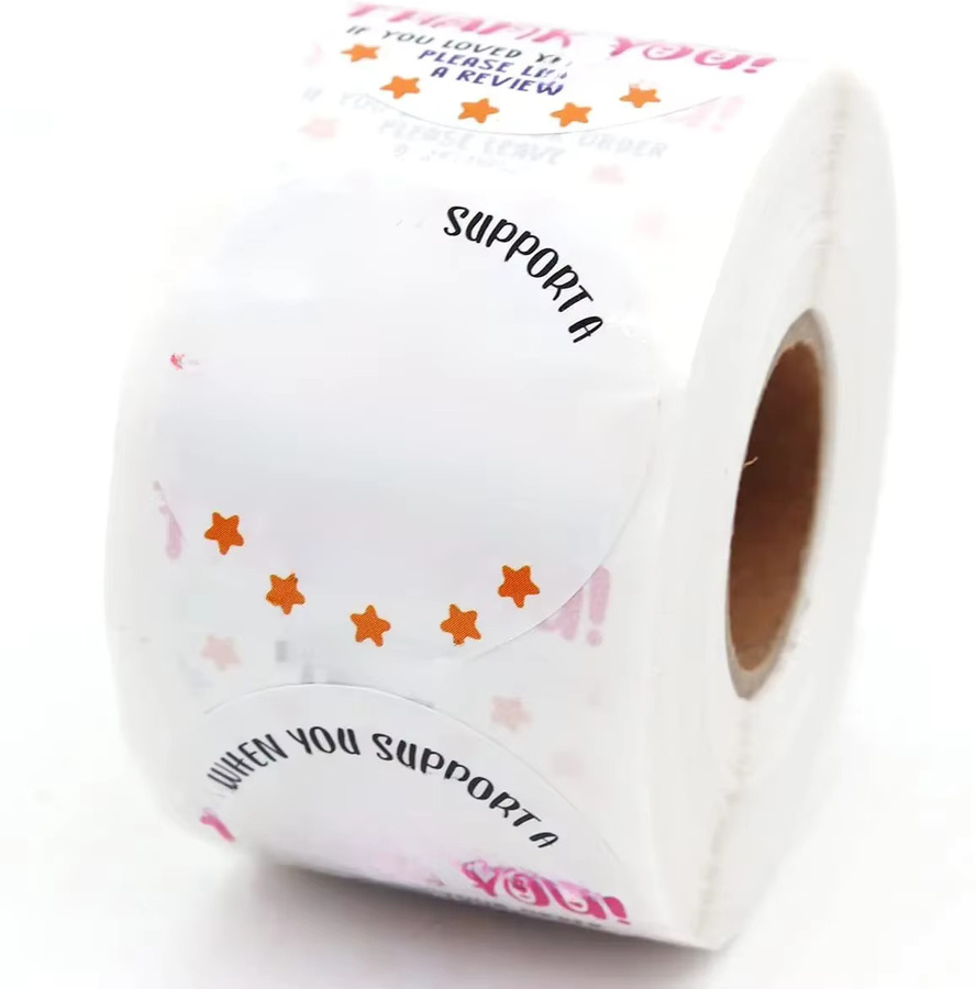 TYFYO 5 Sterne Feedback Aufkleber Rolle in Weiß, 500 Stück Dankeschön Aufkleber für Kleinunternehmen, Durchmesser: 3,81 cm - Bild 1