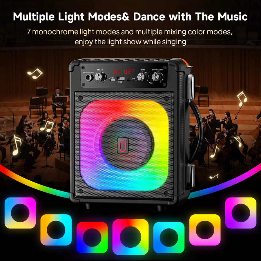 FanFun Tx06 Karaoke Bluetooth-Lautsprecher mit Mikrofon und Rhythmuslicht in Schwarz - Bild 3