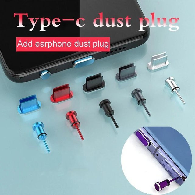 Set aus Staubschutzsteckern für USB-C und 3,5mm Klinke sowie SIM-Karten-Entfernungstool in Schwarz und Multicolour für Xiaomi und Samsung - Bild 1