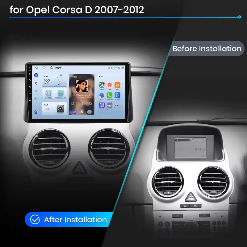 Junsun Wireless CarPlay und Android Auto Autoradio für Opel Corsa D (2007-2012) mit GPS, Bluetooth, FM und DSP in Schwarz - Bild 2