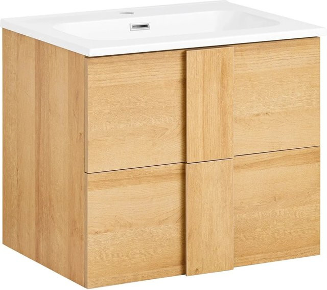 SoBuy Waschbeckenunterschrank mit Keramikwaschbecken und 2 Schubladen in Natur und Braun BZR172-N - Bild 1