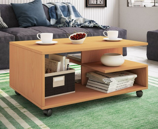 Rollbarer VCM Couchtisch Stango in Buche mit Holzstruktur-Nachbildung, braun, B/T/H: 80 x 50 x 40 cm - Bild 1