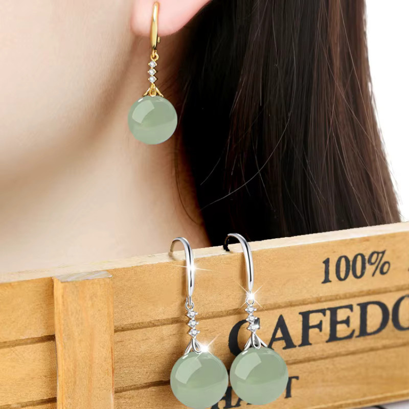 ALCADEN Ohrstecker 925 Sterling Silber, Zirkon, Jade-Perlen, Damen - Bild 2