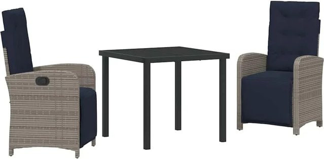 vidaXL Garten Essgruppe aus 3 Teilen in Grau aus Poly-Rattan und Stahl im modernen Stil - Bild 1