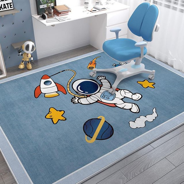 Weicher Kinder Teppich Lodestar mit Weltraum-Motiv Rakete und Astronauten in Blau, B/B: 60 x 40 cm - Bild 1