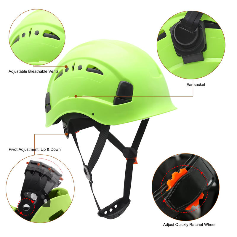 Aolamegs CE-Bau-Schutzhelm aus ABS-Hartschale mit reflektierenden Aufklebern, atmungsaktiver Arbeitshut für Kletter- und Rettungseinsätze, Farben: Orange oder Grün - Bild 4