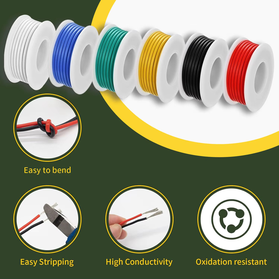 Flexibles Silikon-Elektrokabel Set aus verzinntem Kupfer in 6 Farben für Elektro-DIY und Auto, AWG 16 bis 28 - Bild 3