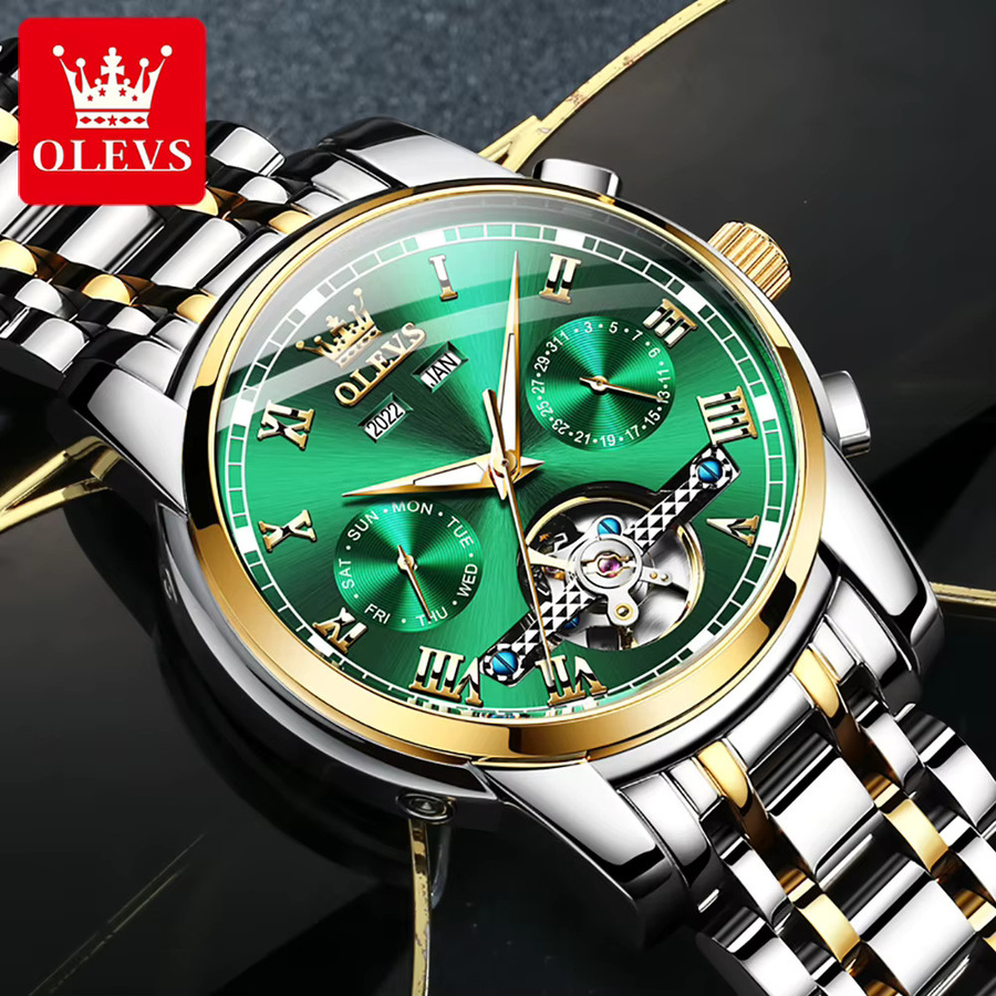OLEVS Armbanduhr Automatik, Edelstahl, Schwarz, Herren - Bild 4