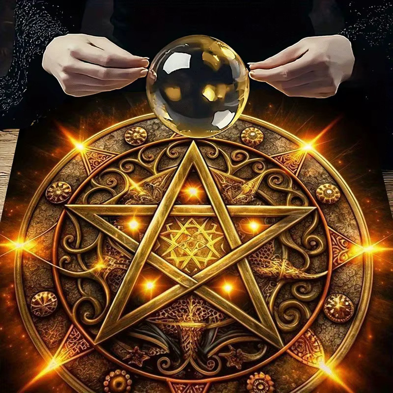 VIKAMA Mystic Pentagram Tischdecke mit Goldfaden im Bohemian Tarot Design - Bild 2